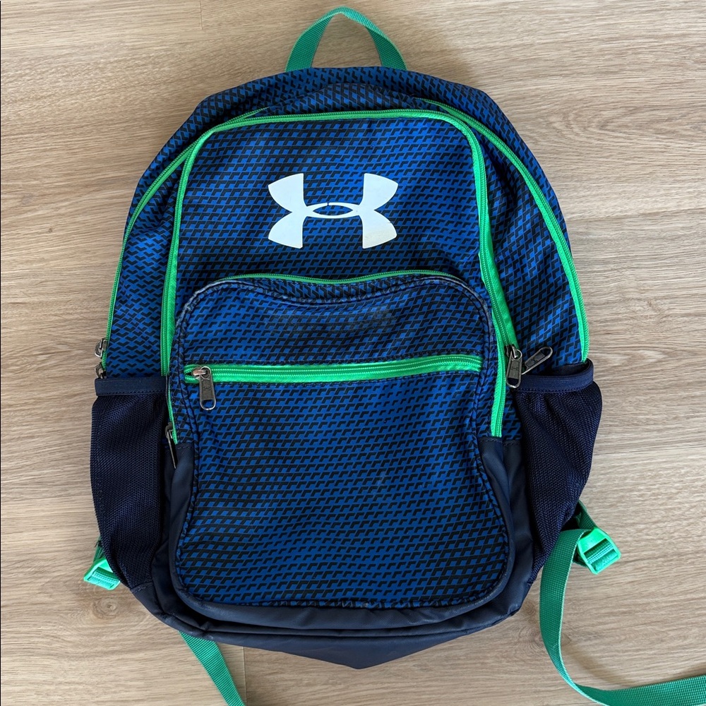 Under Armour Blue and Green Backpack multiple zipper packets